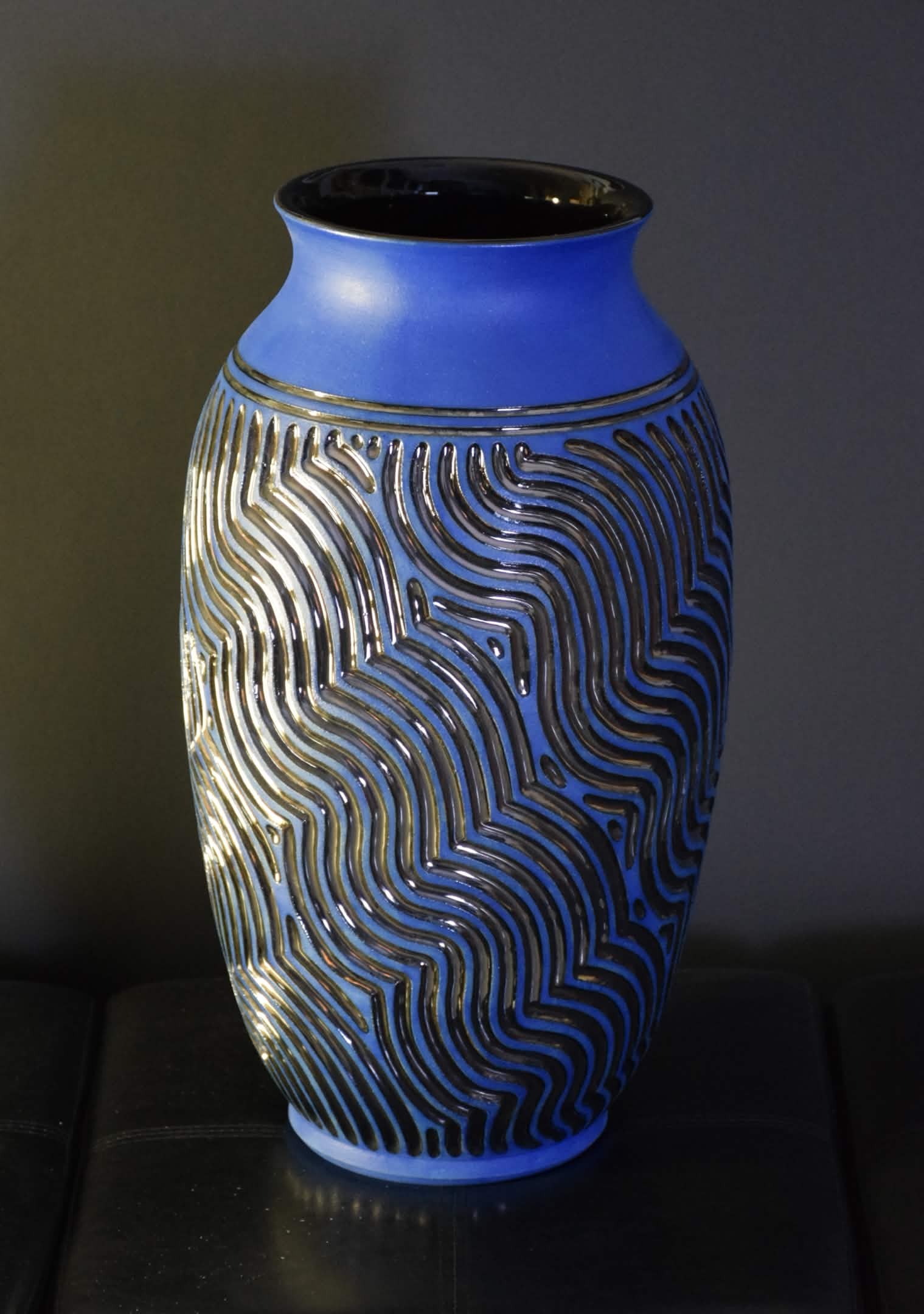 Blue sgraffito vase